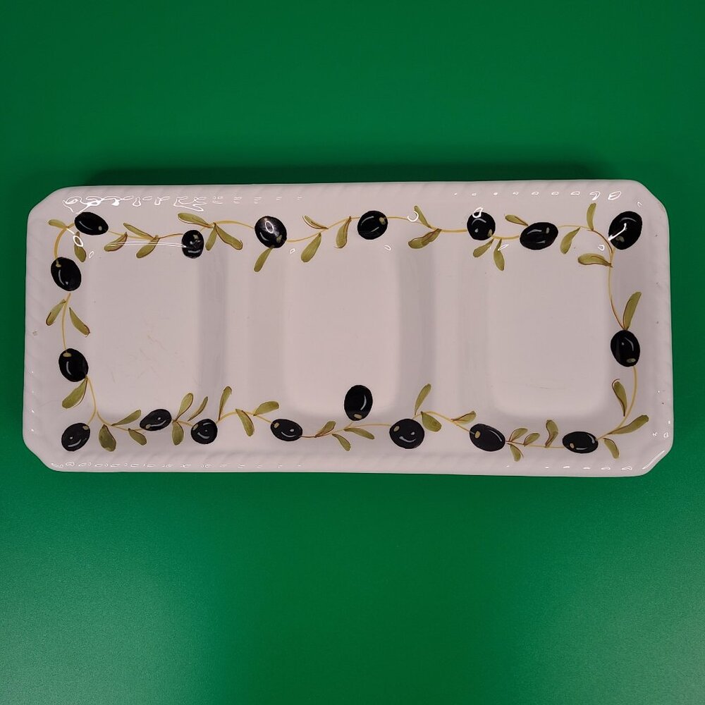 Capriware Hand Painted 3-part Olive Serving Dish